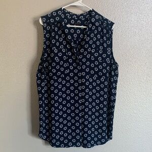 Ann Taylor Dark Blue Floral Sleeveless Blouse